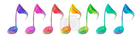 Photo for Colourful music note symbols of different color: pink, red, orange, yellow, green, blue, cyan, purple, violet. Hand painted watercolour sketch, isolated clipart elements for design, pattern, stickers. - Royalty Free Image