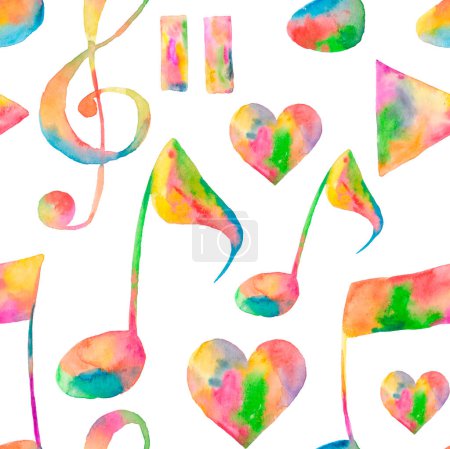 Photo for Watercolor olor music notes on a solide white background - Royalty Free Image