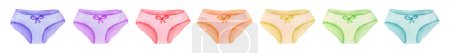 Photo for Banner with multicolored watercolor panties isolated on a white background, rainbow female panties set - Royalty Free Image