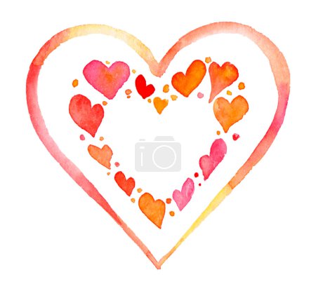 Foto de Dibujado a mano pintado precioso corazón acuarela, elemento acuarela para el diseño. Feliz día de San Valentín cartel del 14 de febrero. Se puede utilizar para tarjetas, tipografía, etiquetas. Objetos aislados en blanco - Imagen libre de derechos