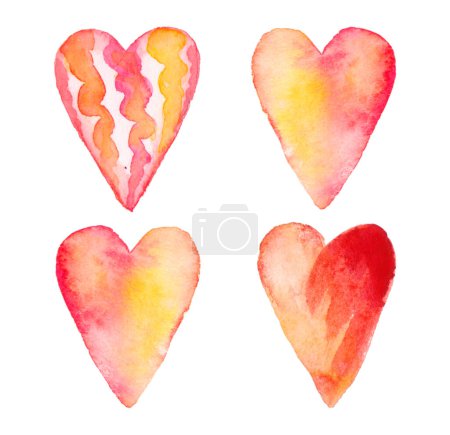 Téléchargez les photos : Quatre cœurs. Aquarelle rose, rouge, jaune. Mariage, anniversaire, Saint Valentin Icône, clipart. - en image libre de droit