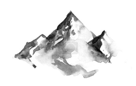 Photo pour Mountains, rocky peaks. Abstract minimalistic style. One-stroke drawing. Hand-drawn by brush. Watercolor Illustration - image libre de droit