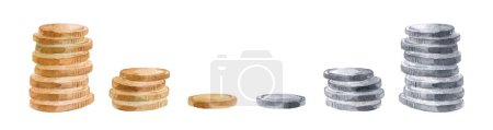 Foto de Muchas monedas de acuarela en columna aislada en blanco - Imagen libre de derechos