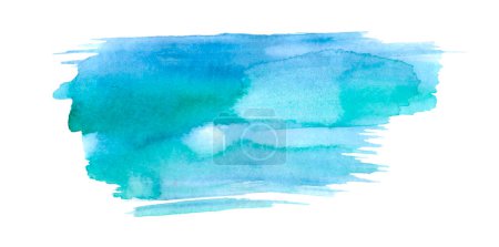 Téléchargez les photos : Aquarelle bleue dessinée à la main tache de lavage isolé sur fond blanc pour la conception de texte, web. Abstrait peinture au pinceau de couleur froide papier grain texture élément d'illustration pour papier peint, étiquette - en image libre de droit