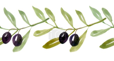 Foto de Patrón sin costuras con ramas de olivo acuarela. ilustración dibujada a mano
. - Imagen libre de derechos