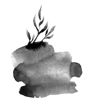Téléchargez les photos : Aquarelle abstraite arbre noir croissant à partir de éclaboussures sur fond blanc. fond. papier peint. élément de décor - en image libre de droit