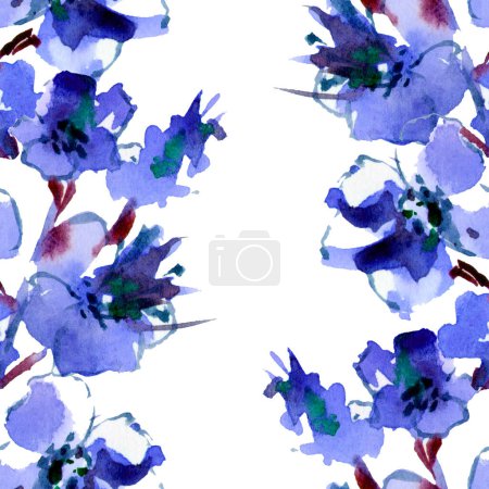 Photo for Seamless wallpaper with blue flowers, watercolor illustration - Royalty Free Image