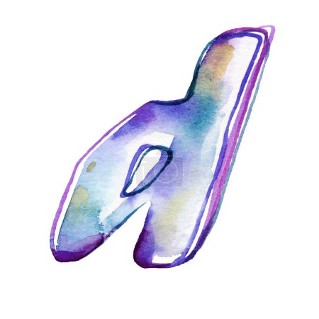 Eine lebendige, vielfarbige Aquarell-Illustration mit einem kleinen handgezeichneten Buchstaben "d". Die unterschiedlichen Farbtöne fügen sich nahtlos ineinander und schaffen eine bezaubernde und dynamische Atmosphäre