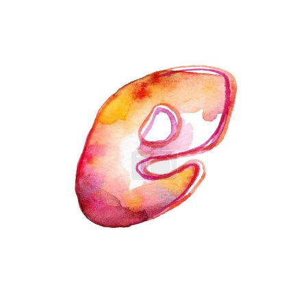 Eine lebendige, vielfarbige Aquarell-Illustration, die einen kleinen handgezeichneten Buchstaben "e" zeigt. Die verschiedenen Farbtöne verschmelzen harmonisch und schaffen eine fesselnde und dynamische Komposition in dem fein gearbeiteten Buchstaben.