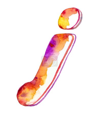 Ein kleines, lebendiges Regenbogen-Aquarell mit dem Buchstaben "j" auf weißem Hintergrund, das vor lebendigen Farben und künstlerischem Charme strotzt und einen Hauch von Spleen und Kreativität verleiht.