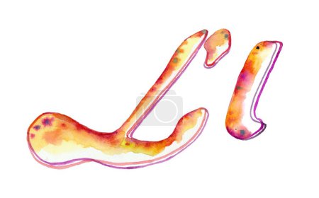 The image showcases large and small watercolor letters "L" and "l" in a vibrant rainbow yellow, set against a white background. It creates a visually appealing and artistic composition.