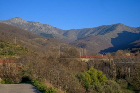 Photo for Horizontal view of Hervas mountain in Caceres with greenway and Pinajarro peak - Royalty Free Image
