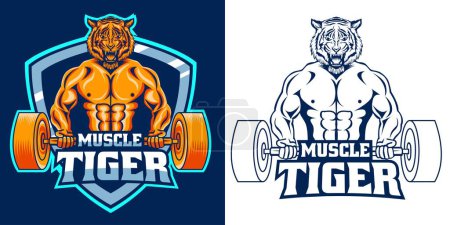Téléchargez les illustrations : Mascotte de muscle tigre fitness logo design - en licence libre de droit