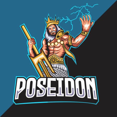 Illustration for Poseidon esport logo mascot design - Royalty Free Image