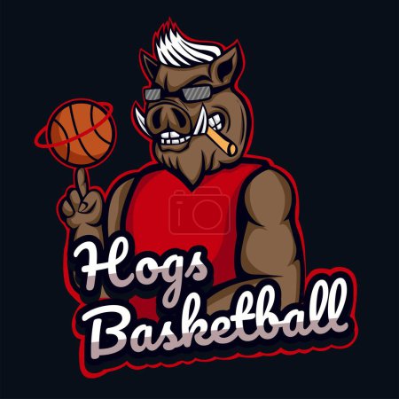 Ilustración de Cerdo jugando baloncesto esport logo mascot design - Imagen libre de derechos