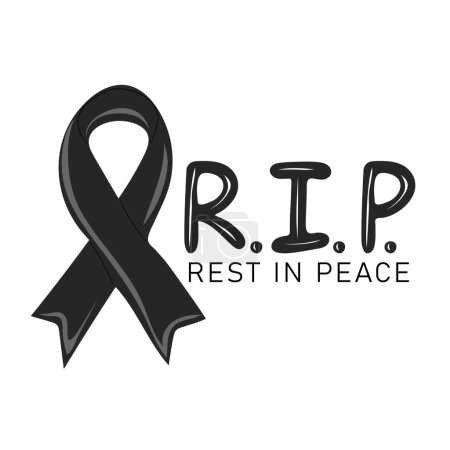 Illustration for Rest in peace. Banner with hand drawn black ribbon cross - Royalty Free Image