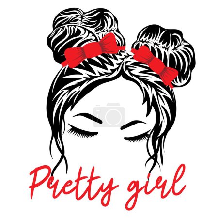 Illustration for Pretty girl. Silhouette of a girl face with messy hair in a bun and long eyelashes - Royalty Free Image