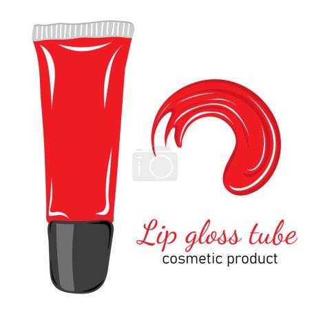 Illustration for Red lip gloss tube isolated on white. Makeup cosmetic product - Royalty Free Image