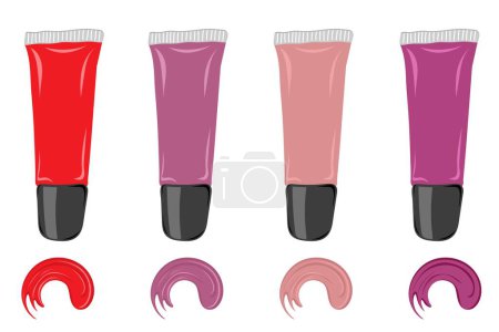 Illustration for Set of lip gloss tube. Makeup and beauty concept. Vector illustration - Royalty Free Image