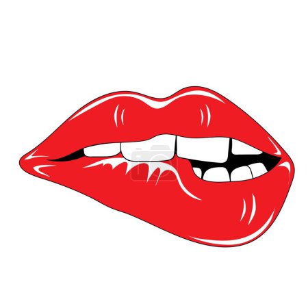Illustration for Sexy female biting lips with red lipstick - Royalty Free Image