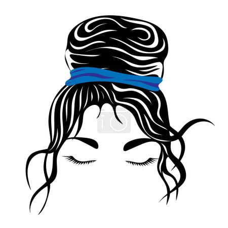 Illustration for Silhouette of a girl face with messy hair in a bun and long eyelashes - Royalty Free Image