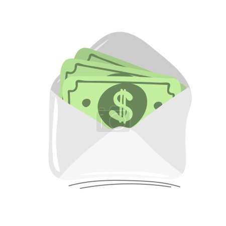 Illustration for Opened envelope with cash money. Dollar bills in paper envelope. Banknotes sending by mail - Royalty Free Image