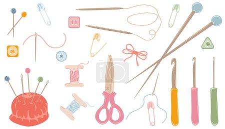Illustration for Set of knitting and sewing accessories. Female hobby - Royalty Free Image