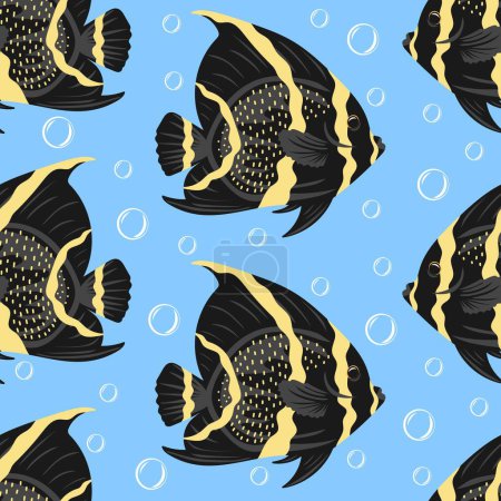 Illustration for Seamless pattern with French Angelfish or Pomacanthus paru - Royalty Free Image