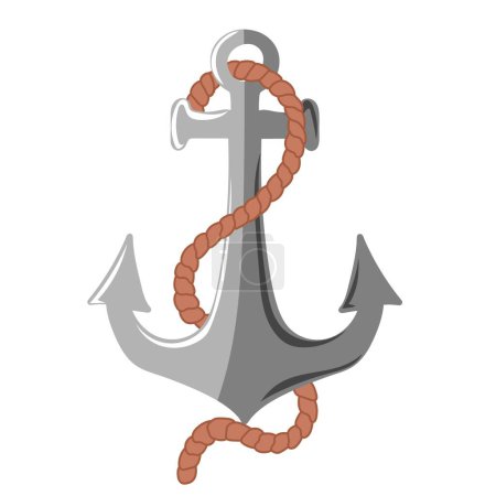 Ilustración de Hand drawn anchor with rope. Mooring vessel to sea bottom - Imagen libre de derechos