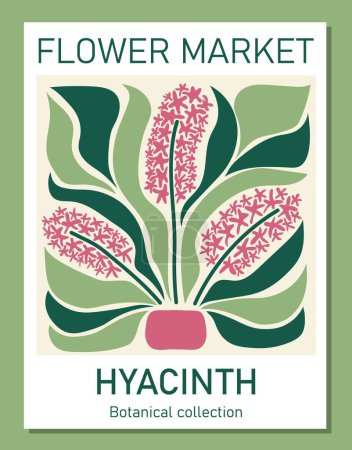 Ilustración de Arte de pared botánica de moda de jacinto. Plantilla de concepto de cartel del mercado de flores perfecta para postales, arte de la pared, pancarta - Imagen libre de derechos