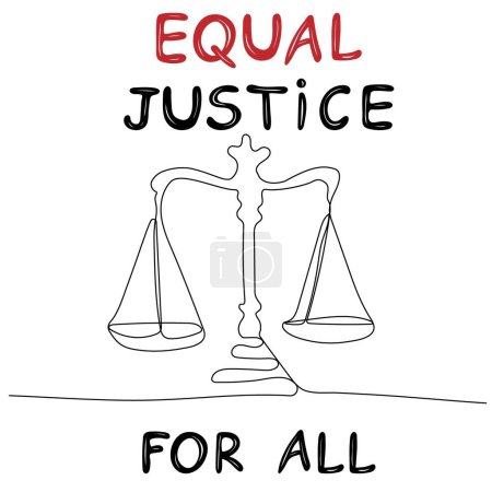 Ilustración de Justicia igual para todos. Una línea continua dibujando balanzas equilibradas de justicia. Todos son iguales ante la ley - Imagen libre de derechos