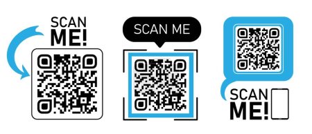 Téléchargez les illustrations : Code QR pour smartphone avec scan me text. Code Qr pour paiement, portefeuille électronique, web, application mobile. Élément de conception UI UX. Numérisation de code à barres pour smartphone - en licence libre de droit