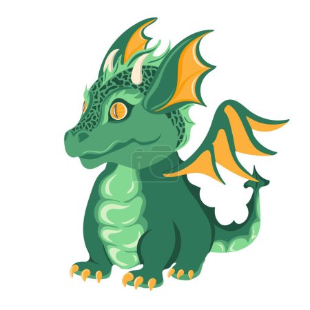 Illustration for Cute baby dragon cartoon. Green Dragon symbol of 2024 year - Royalty Free Image
