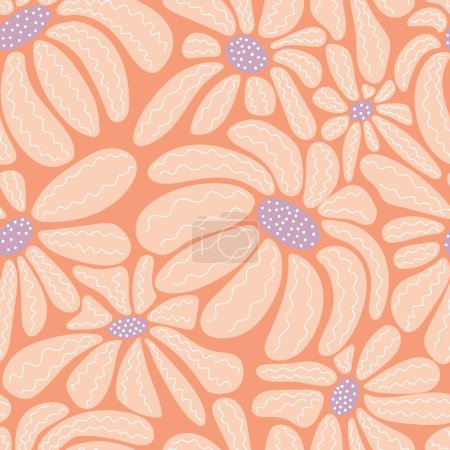 Aesthetic contemporary seamless pattern with daisy flowers in peach fuzz. 