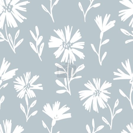 Illustration for Meadow flowers seamless pattern. Ink drawing floral design. Modern print for textile, fabric, wallpaper, wrapping, scrapbook and packaging - Royalty Free Image