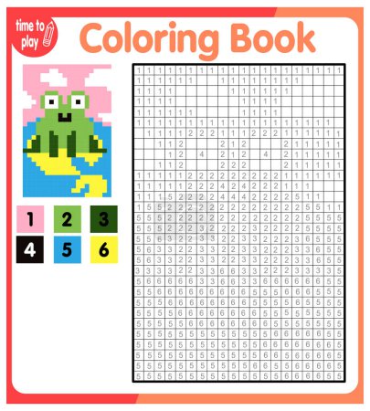 Illustration for Coloring by numbers, educational game for children. Copy the image and add the grid image. Study the worksheets showing squares. Pixel pictures, vector illustration. frog. animal - Royalty Free Image