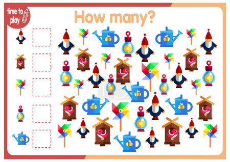 Illustration for Math card for children. studying numbers. children's logic problems. figurines for children. number. Funny animals. count the objects and write down their quantity - Royalty Free Image