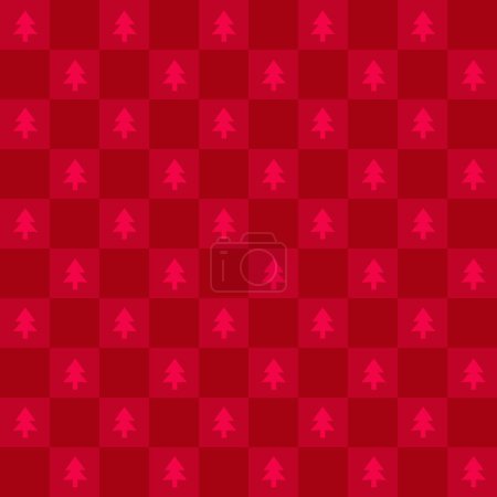 Illustration for Cute retro vintage Christmas Checkerboard seamless pattern vector background. Abstract festive red repeat texture wallpaper with xmas christmas tree icon silhouette, modern trendy textile design - Royalty Free Image