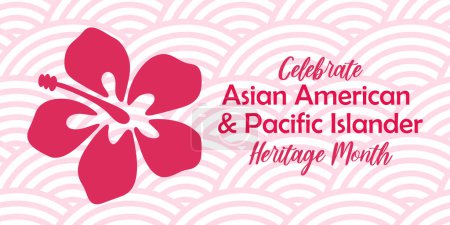 Foto de Asiático americano, Pacific Islander Banner vectorial del mes de herencia con icono de hibisco tropical, silueta de flor hawaiana dibujada a mano. Tarjeta de felicitación, impresión AAPI. - Imagen libre de derechos