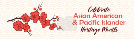 Asian American and Pacific Islander Heritage Month. Vector horizontal banner with sakura cherry blossom. AAPI history annual celebration in USA.