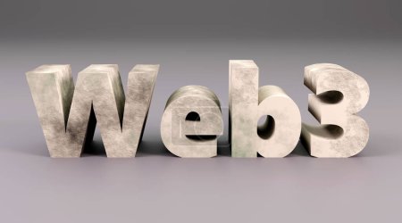 Foto de Inscripción de hormigón de lujo web3 en podio gris, luz suave, vista frontal fondo liso, representación 3d - Imagen libre de derechos