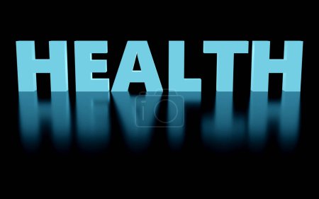 Photo for Simple 3D Illustration of the Word HEALTH in Blue Text on a Black Background - Royalty Free Image