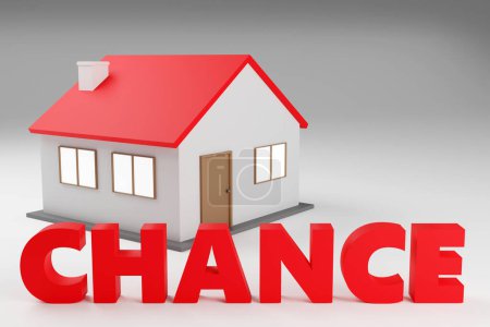 Sign Chance made by tiny house Minimal Concept 3D render Illustration on light background