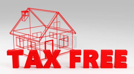 3d render sign tax free on wireframe house and light background. Simple minimalism concept. Simple minimalism concept, 3d illustration