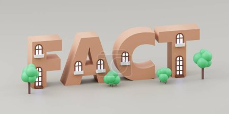 3d fact made of tiny houses on grey background, 3d render, sign design concept