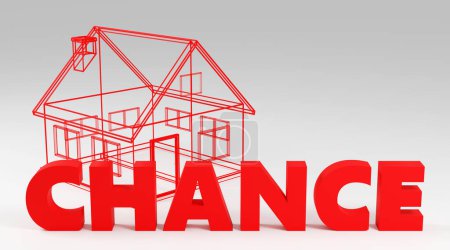 Sign Chance made by tiny house Minimal Concept 3D render Illustration on light background