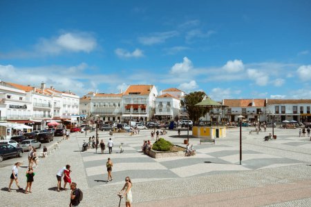 Photo for Nazare, Portugal - August 16, 2022: Church of Nossa Senhora da Nazare in main square of Nazare Sitio on the hilltop, Central Portugal, Europe. Church of Our Lady of Nazare is a famous pilgrimage site. - Royalty Free Image