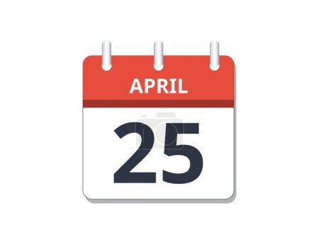 Ilustración de 25 de abril vector icono del calendario. Concepto de horario, negocio y tareas. Ilustración vectorial - Imagen libre de derechos
