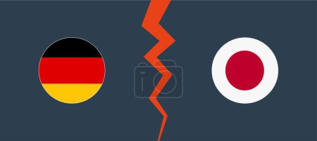 Ilustración de Bandera de Alemania vs Japón con frontera circular. Concepto de oposición, competencia y división. Ilustración vectorial - Imagen libre de derechos