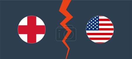 Ilustración de Bandera de Inglaterra vs USA con frontera circular. Concepto de oposición, competencia y división. Ilustración vectorial - Imagen libre de derechos